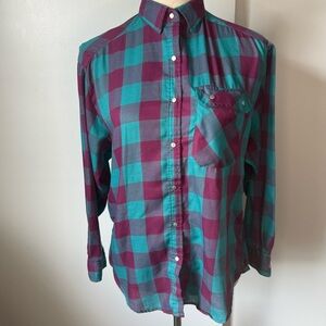 Wrangler Plaid Button Up Purple & Teal Top Western Size 5